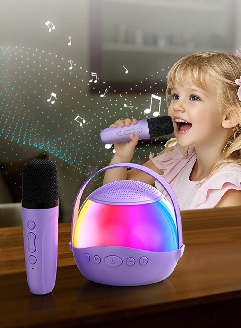 بيستيس  2025 مكبر صوت جهاز كاريوكي صغير للأطفال والكبار مع أضواء LED ملونة، مكبر صوت بلوتوث محمول مع 2 ميكروفونات لاسلكية هدايا للأطفال 4، 5، 6، 7، 8، 10 12+ سنة (أرجواني) - Image 1