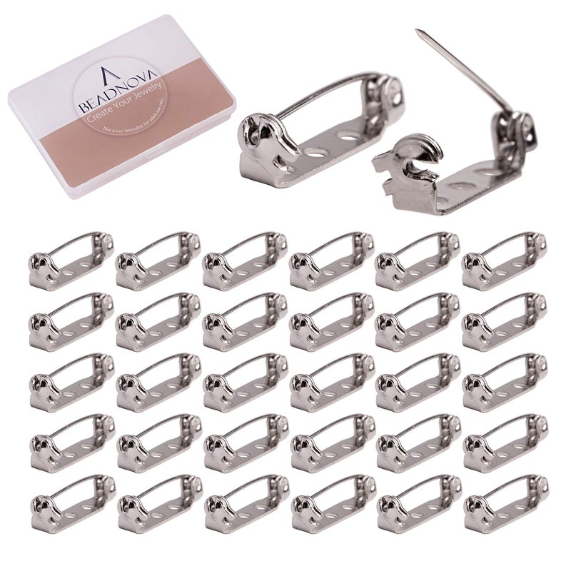 BEADNOVA Brooch Pin Backs Bar Pin Back Clasp Silver Tone Brooch Pinbacks with Safety Locking for Craft Name Badge 100pcs