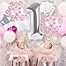 Kriyokiaa Winter Onederland 1st Birthday Party Decorations 40 Pink One Balloon for First Birthday Decorations Wonderland Snowflake Foil Helium Balloons 1st Girl Party Supplies Pink - Image 4