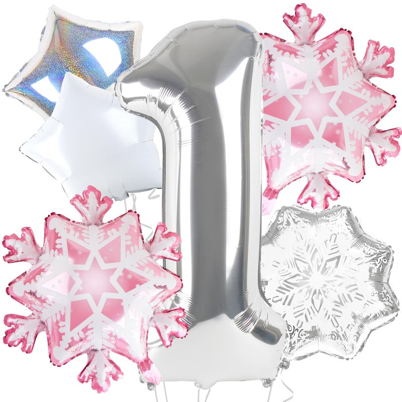 Kriyokiaa Winter Onederland 1st Birthday Party Decorations 40 Pink One Balloon for First Birthday Decorations Wonderland Snowflake Foil Helium Balloons 1st Girl Party Supplies Pink - Image 3