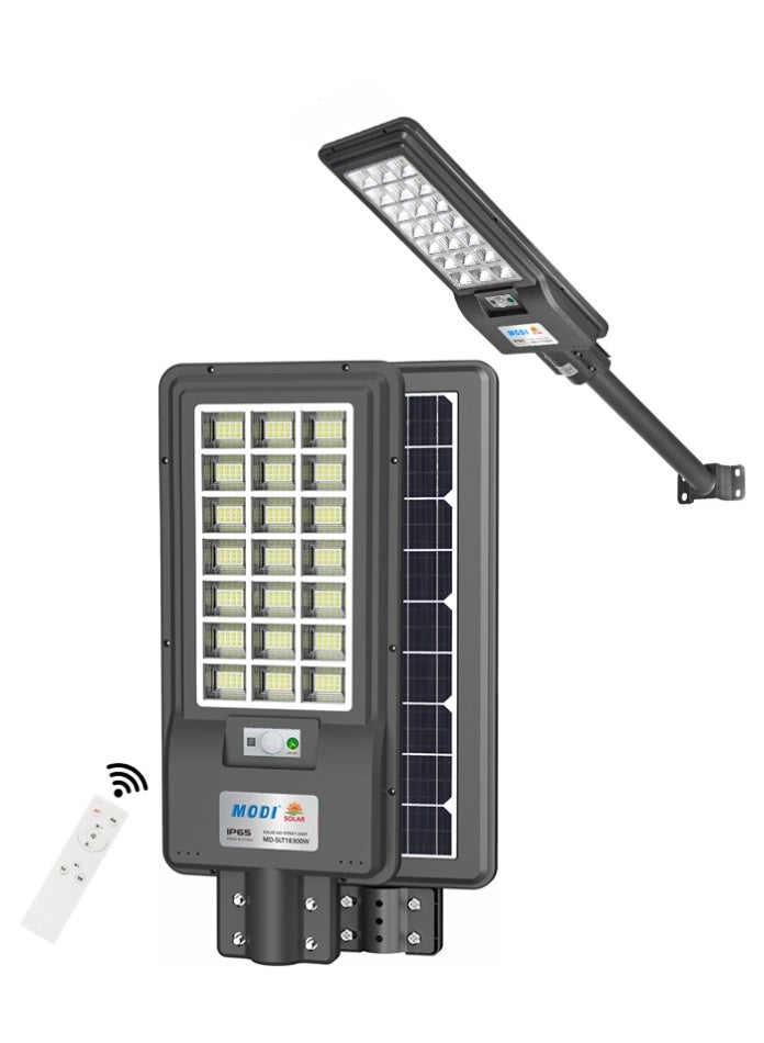 73Hours مصباح شارع LED يعمل بالطاقة الشمسية، بقوة 300 واط، بأبعاد 245×680 مم، ودرجة حرارة 6500 كلفن، أبيض ساطع | مصباح خارجي مقاوم للماء IP65، مع جهاز تحكم عن بُعد ومستشعر | بطارية 20 أمبير/ساعة، إضاءة من الغسق حتى الفجر، للفناء والشارع والحديقة ومواقف السيارات - Image 1