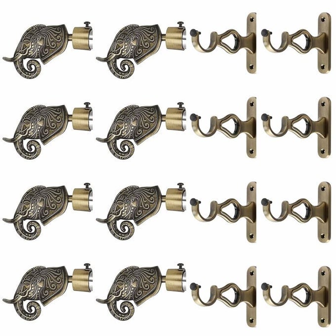 ALUMINIUM RAJWADA ROYAL CURTAIN BRACKETS PARDA HOLDERS WITH SUPPORT FITTINGS 1 INCH ROD POCKET FINIALS DESIGNER DOOR AND WINDOWANTIQUE PAIR OF 4