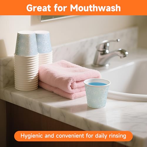 METAPRINT 300 Pack 3 oz Bathroom Cups, Disposable Paper Cups with Rolled Rim, Small Paper Mouthwash Cup for Guest Bathrooms, Vanity & Office Use, Mist blue - Image 4