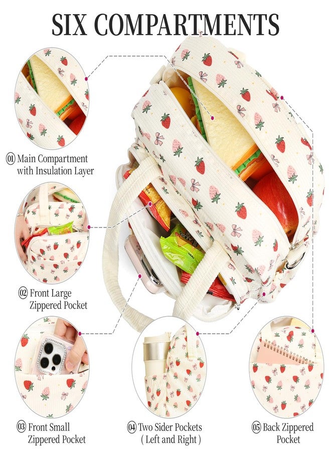 WOBAGMEN corduory lunch bag for women for work (strawberry) - Image 5