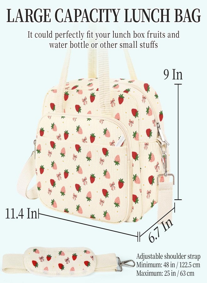 WOBAGMEN corduory lunch bag for women for work (strawberry) - Image 2