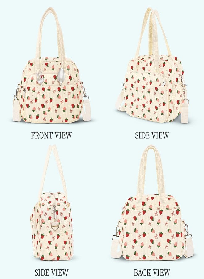 WOBAGMEN corduory lunch bag for women for work (strawberry) - Image 3