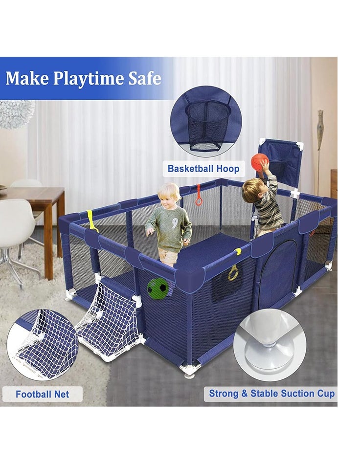 Baby playpen children's playground basketball and football playground, high-quality metal frame, skin-friendly fabric materials, non-slip fall suckers and breathable mesh 120 × 180 cm.