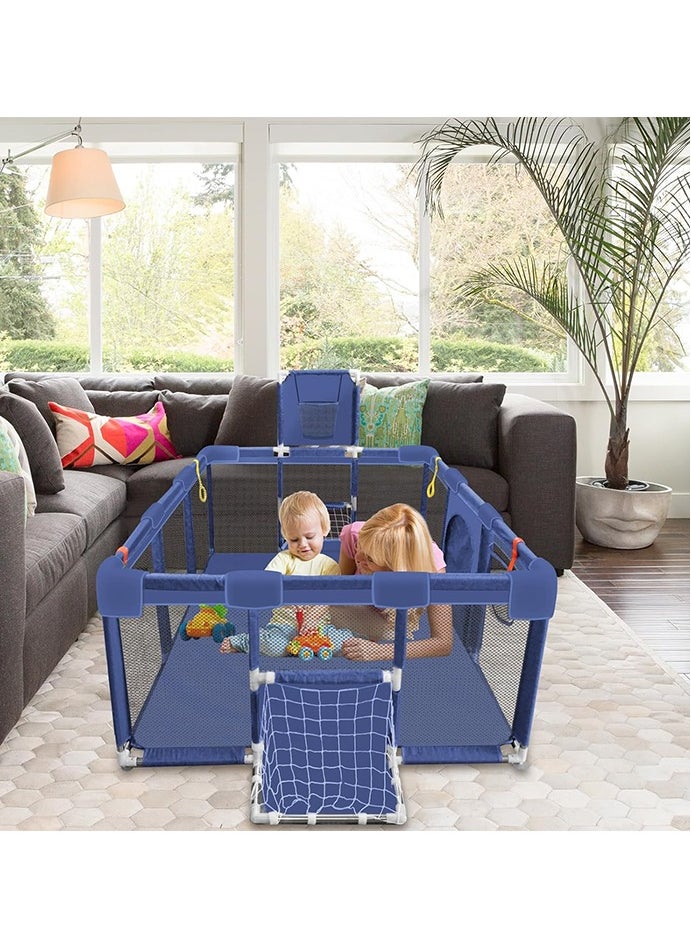 Baby playpen children's playground basketball and football playground, high-quality metal frame, skin-friendly fabric materials, non-slip fall suckers and breathable mesh 120 × 180 cm.