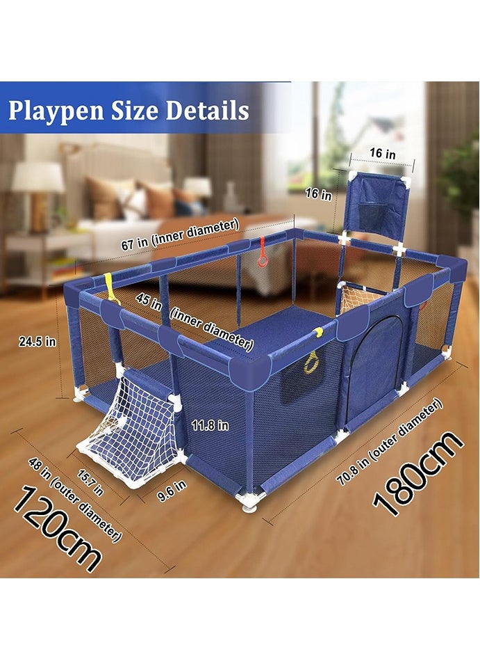 Baby playpen children's playground basketball and football playground, high-quality metal frame, skin-friendly fabric materials, non-slip fall suckers and breathable mesh 120 × 180 cm.