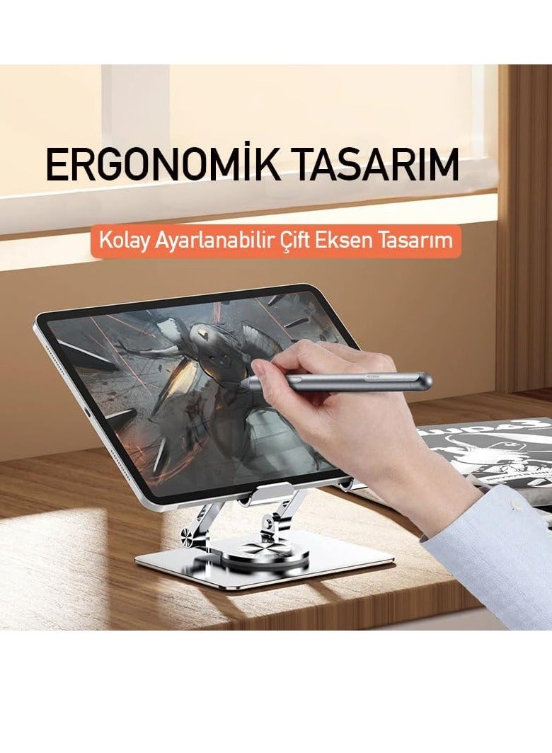 ELTRAZONE Height Adjustable Tablet Stand – 360° Rotating Desk Mount for 4-12 Inch Tablets & Smartphones - Image 2