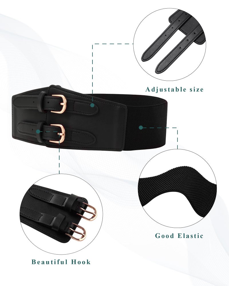 Kajeer Elastic Wide Waist Belt Women - Vintage Cinch Belts Women Wide Stretchy Belt for Dresses(S,Black) - Image 4