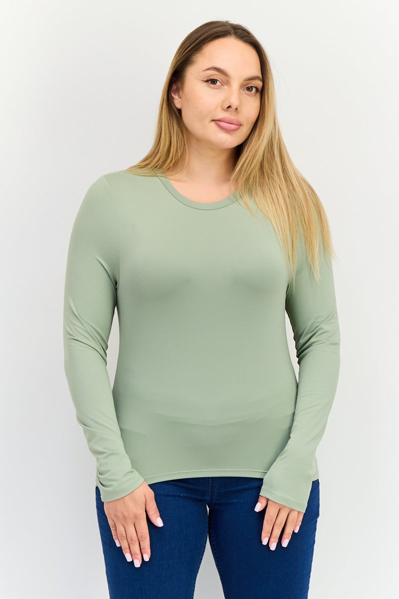 Kathy Ireland Women Crew Neck Long Sleeve Plain Top, Sage Green  - Image 1