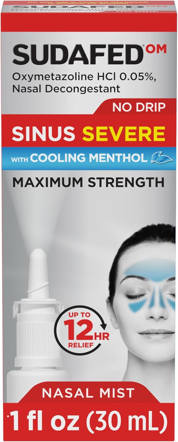 Sudafed OM Sinus Severe No Drip Nasal Spray with Cooling Menthol Maximum Strength Sinus Decongestant for Fast Congestion  Pressure Relief Oxymetazoline HCl 05 Nose Spray 1 fl oz - Image 1