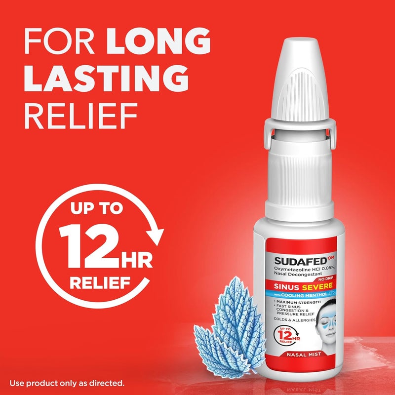 Sudafed OM Sinus Severe No Drip Nasal Spray with Cooling Menthol Maximum Strength Sinus Decongestant for Fast Congestion  Pressure Relief Oxymetazoline HCl 05 Nose Spray 1 fl oz - Image 4