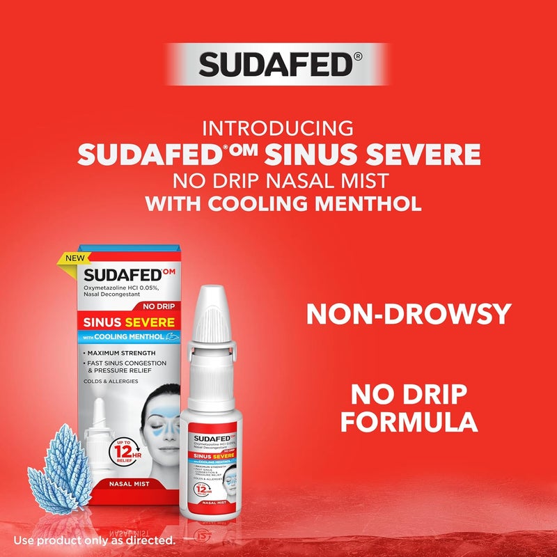 Sudafed OM Sinus Severe No Drip Nasal Spray with Cooling Menthol Maximum Strength Sinus Decongestant for Fast Congestion  Pressure Relief Oxymetazoline HCl 05 Nose Spray 1 fl oz - Image 2