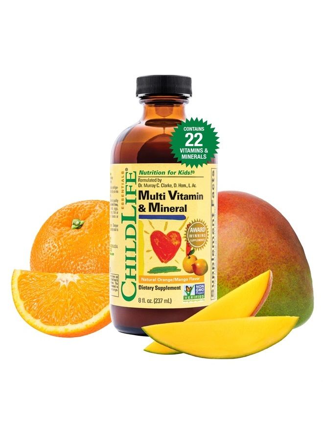 CHILDLIFE ESSENTIALS مكملات الفيتامينات والمعادن السائلة للأطفال - فيتامينات سائلة للأطفال، طبيعية بالكامل، خالية من الغلوتين، غير معدلة وراثيًا - بنكهة البرتقال والمانجو الطبيعية، زجاجة سعة 8 أونصات (عبوة من 4)  - Image 1