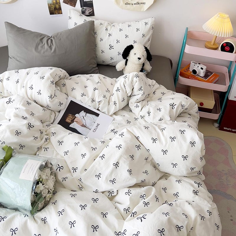 Bildenly Full Size Duvet Cover Black Bowknot Comforter Cover Soft & Lightweight Bedding Set, Microfiber Quilt Cover with Zipper Closure and 2 Pillowcases - Image 1