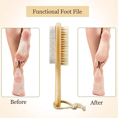 Style Homez PURE, Exfoliating Dry Brush Loofah and Pumice Stone Foot Scrubber with Mini Bamboo Handle 18 cm, Bath Essentials with Natural Bristles in Natural Wood Color - Image 5