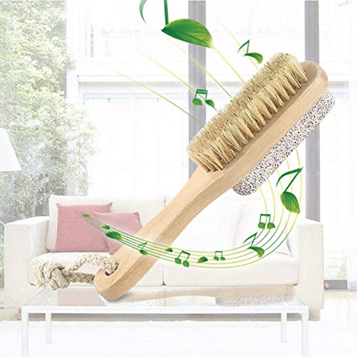 Style Homez PURE, Exfoliating Dry Brush Loofah and Pumice Stone Foot Scrubber with Mini Bamboo Handle 18 cm, Bath Essentials with Natural Bristles in Natural Wood Color - Image 2