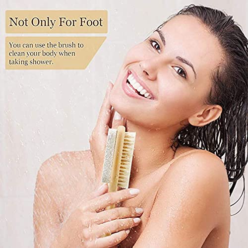 Style Homez PURE, Exfoliating Dry Brush Loofah and Pumice Stone Foot Scrubber with Mini Bamboo Handle 18 cm, Bath Essentials with Natural Bristles in Natural Wood Color - Image 3