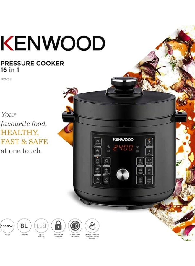 KENWOOD 16 In-1 Electric Pressure Cooker 8L 1350W Multifunctional Programmable Multicooker With Safety Feature, 16 Smart Cook Programs, Manual Function For Personalised Recipes PCM95.000BK Black 8 L 1350 W PCM95.000BK Black - Image 2