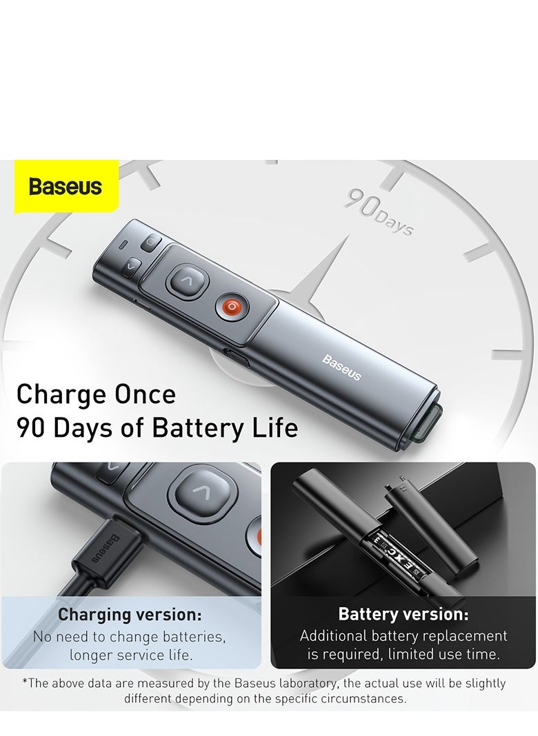Baseus Wireless Presenter with Red Laser Pointer | Rechargeable via USB-C and USB-A Ports | 2.4GHz Wireless Control and Range up to 100m | Clicker for Presentations like PowerPoint, Keynote, and Google Slides | Compatible with Windows, Mac OS, Linux, and Android | Long-Distance Presenting Tool for Professionals (Grey)  - Image 4