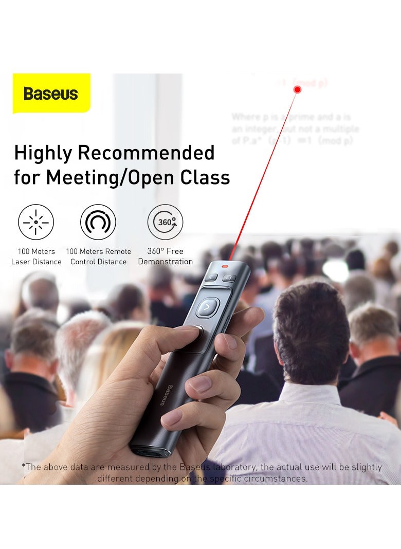 Baseus Wireless Presenter with Red Laser Pointer | Rechargeable via USB-C and USB-A Ports | 2.4GHz Wireless Control and Range up to 100m | Clicker for Presentations like PowerPoint, Keynote, and Google Slides | Compatible with Windows, Mac OS, Linux, and Android | Long-Distance Presenting Tool for Professionals (Grey)  - Image 2