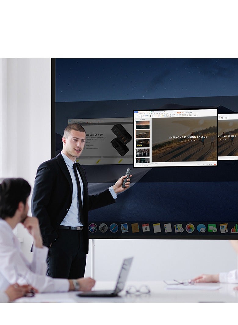 Wireless Presenter with Red Laser Pointer | Rechargeable via USB-C and USB-A Ports | 2.4GHz Wireless Control and Range up to 100m | Clicker for Presentations like PowerPoint, Keynote, and Google Slides | Compatible with Windows, Mac OS, Linux, and Android | Long-Distance Presenting Tool for Professionals (Grey)