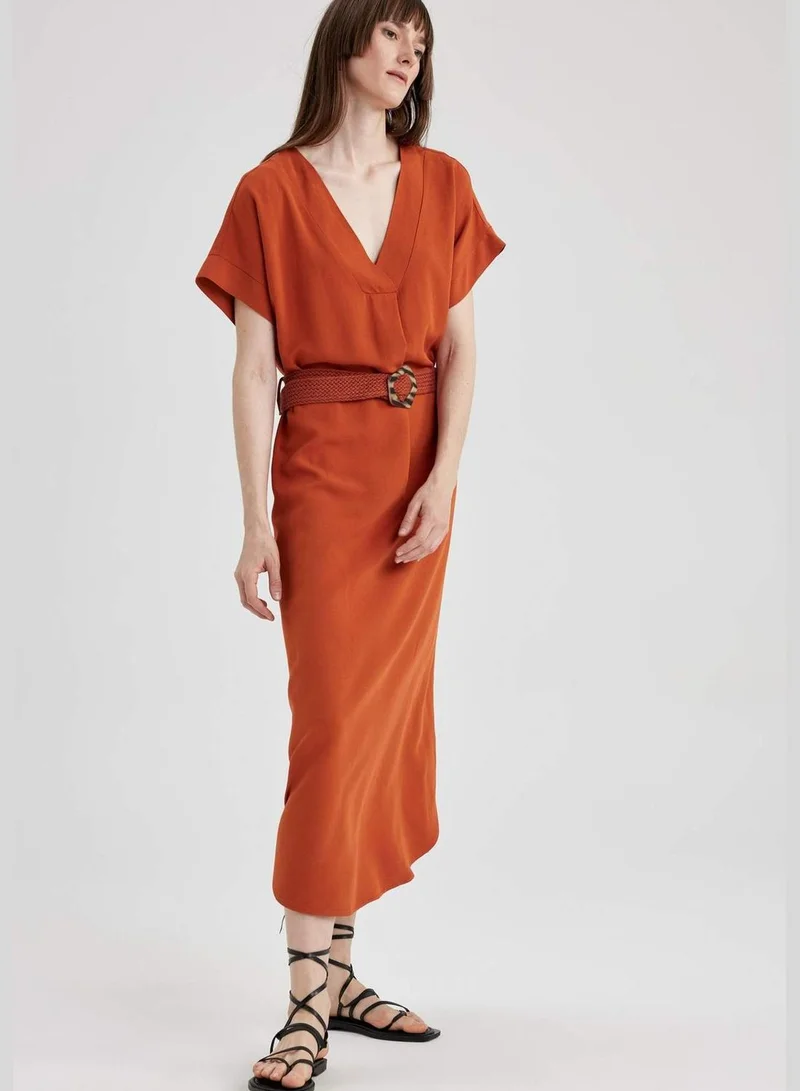 DeFacto Woman V Neck Short Sleeve Woven Dress