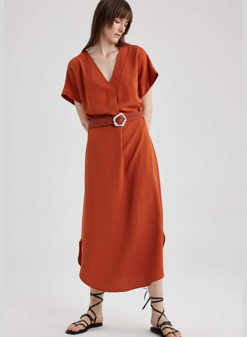DeFacto Woman V Neck Short Sleeve Woven Dress