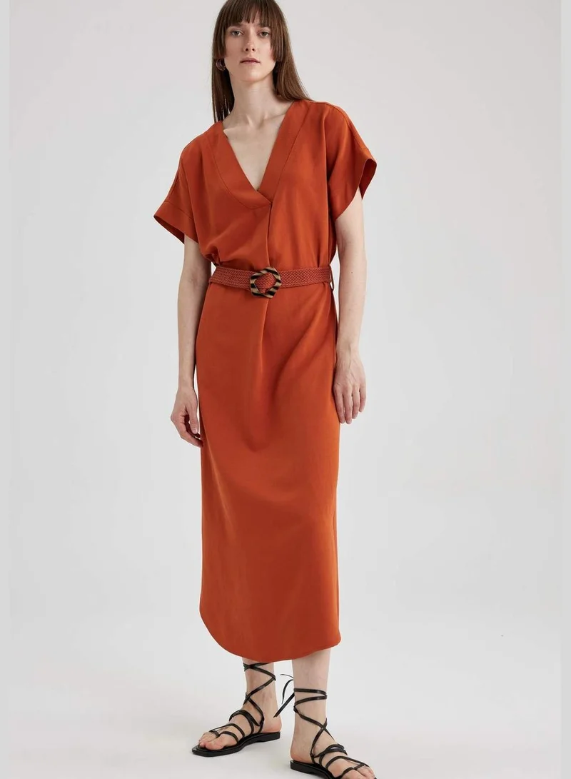 DeFacto Woman V Neck Short Sleeve Woven Dress