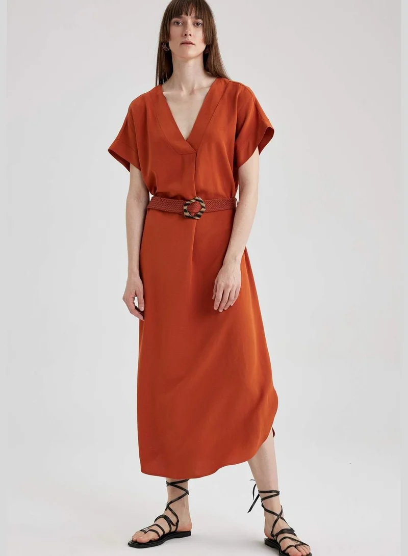 DeFacto Woman V Neck Short Sleeve Woven Dress