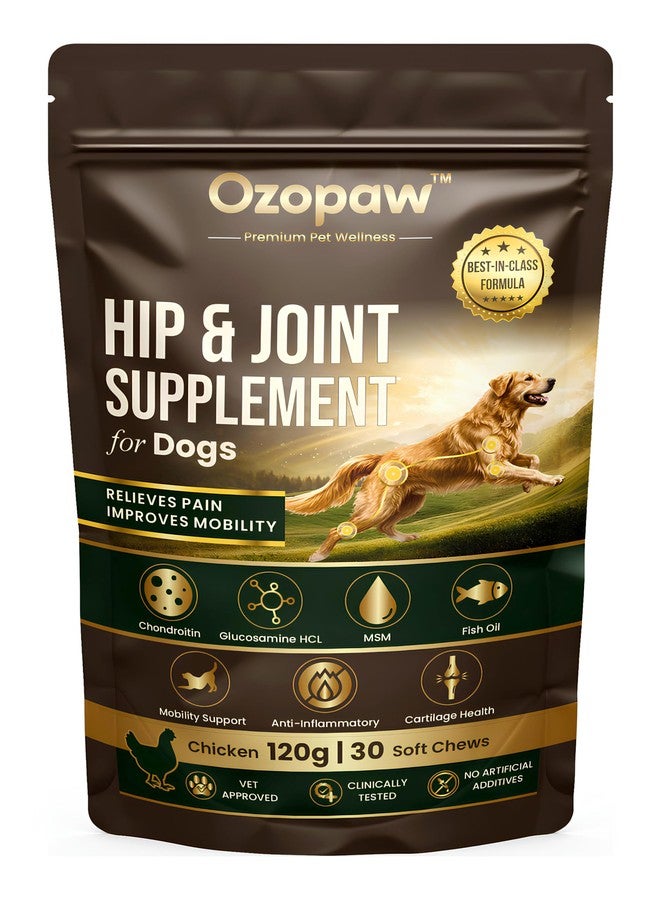 Ozopaw Hip & Joint Supplement for Dogs | 30 Soft Chews | Supports Joint Health, Mobility & Cartilage | Vet Approved | Chicken Flavour | No Artificial Additives | All Breeds & Sizes - Image 1