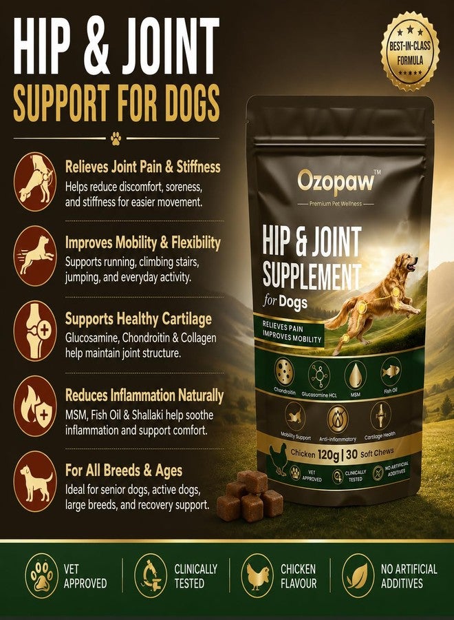 Ozopaw Hip & Joint Supplement for Dogs | 30 Soft Chews | Supports Joint Health, Mobility & Cartilage | Vet Approved | Chicken Flavour | No Artificial Additives | All Breeds & Sizes - Image 2