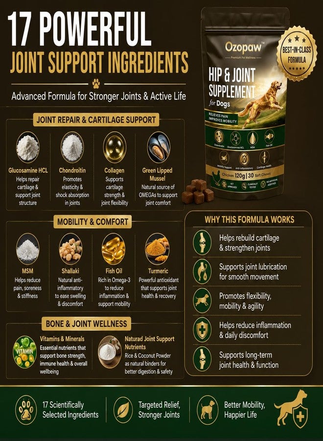 Ozopaw Hip & Joint Supplement for Dogs | 30 Soft Chews | Supports Joint Health, Mobility & Cartilage | Vet Approved | Chicken Flavour | No Artificial Additives | All Breeds & Sizes - Image 3