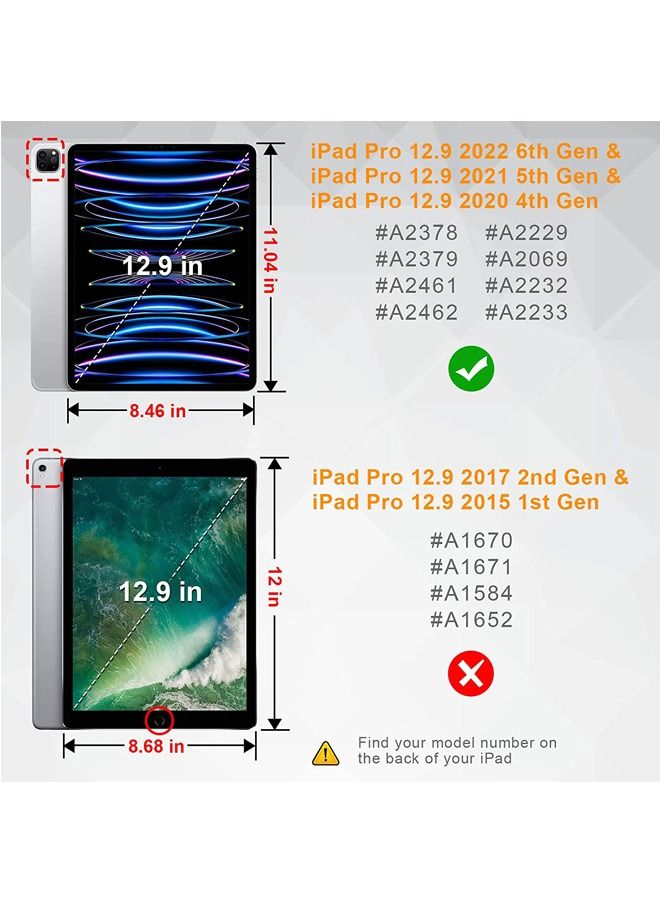 Rock Pow Protective Case Cover For Apple iPad Pro 12.9 inch (2021/2020) Generation with Pencil Holder, [Support Apple Pencil Charging and Touch ID], Clear Transparent Case with Auto Wake/Sleep,Blue - Image 2