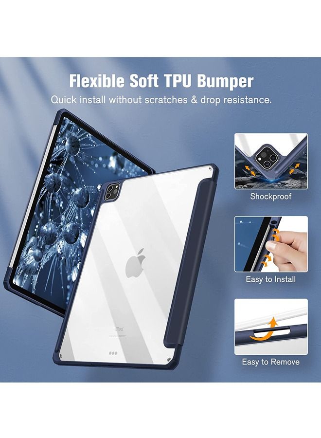 Rock Pow Protective Case Cover For Apple iPad Pro 12.9 inch (2021/2020) Generation with Pencil Holder, [Support Apple Pencil Charging and Touch ID], Clear Transparent Case with Auto Wake/Sleep,Blue - Image 4