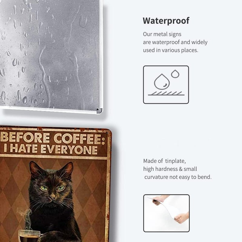 Fmcmly Funny Cat Coffee Metal Tin Sign Vintage Kitchen Signs Wall Decor Home Bar Cafe Decorations Art Poster 8x12 Inch Before Coffee I Hate Everyone Signs - Image 4