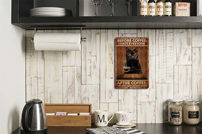 Fmcmly Funny Cat Coffee Metal Tin Sign Vintage Kitchen Signs Wall Decor Home Bar Cafe Decorations Art Poster 8x12 Inch Before Coffee I Hate Everyone Signs - Image 2