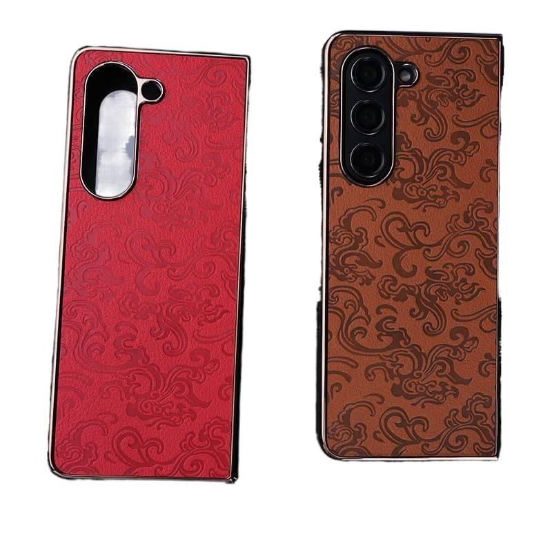 Drop Protection Leather Texture for Samsung Galaxy Z Fold 4 with Electroplated Fold and Full Coverage in Brown finish - Image 2
