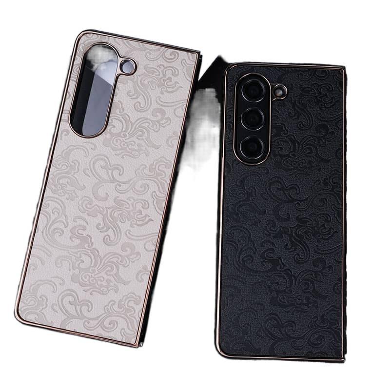 Drop Protection Leather Texture for Samsung Galaxy Z Fold 4 with Electroplated Fold and Full Coverage in Brown finish - Image 4