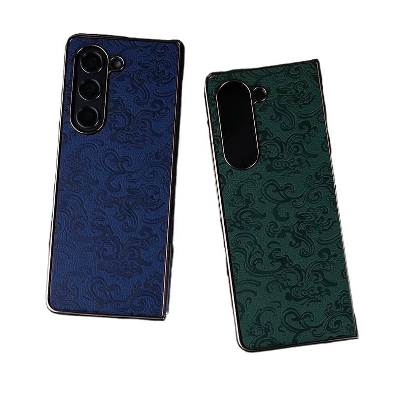 Drop Protection Leather Texture for Samsung Galaxy Z Fold 4 with Electroplated Fold and Full Coverage in Brown finish - Image 3