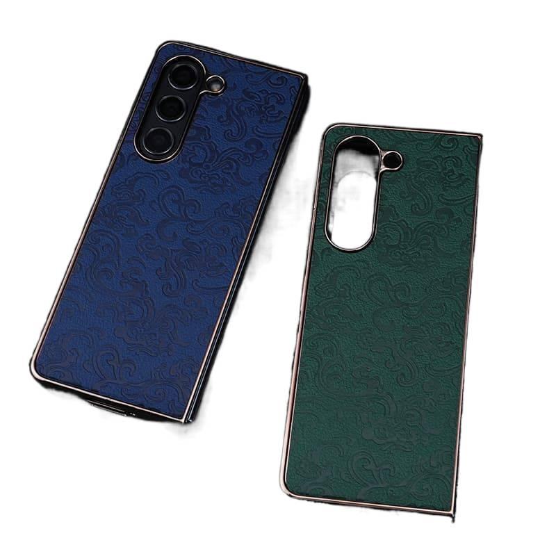 Drop Protection Leather Texture for Samsung Galaxy Z Fold 4 with Electroplated Fold and Full Coverage in Brown finish - Image 5