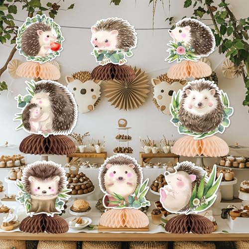 SHADOAMP Hedgehog Birthday Party Decoration 8pcs Hedgehog Honeycomb Centerpiece DoubleSided Printing Table Decoration for Hedgehog Woodland Forest Jungle Animal Birthday Baby Shower Party Decoration - Image 5