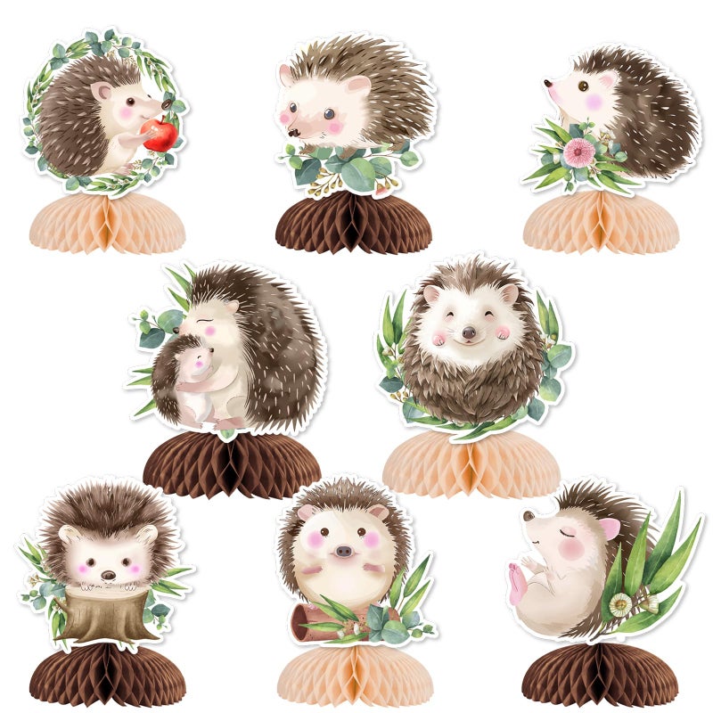 SHADOAMP Hedgehog Birthday Party Decoration 8pcs Hedgehog Honeycomb Centerpiece DoubleSided Printing Table Decoration for Hedgehog Woodland Forest Jungle Animal Birthday Baby Shower Party Decoration - Image 3