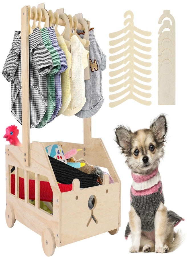 Dmnnlp 22" x14"x10" Wooden Pet Wardrobe Closet with 10 Hangers, 5 Split Labels & 1 Pen, Easy Assembly Crate for Dog/Cat Closet, Dog Closet Organizer for Toys Clothes and Accessories - Image 1