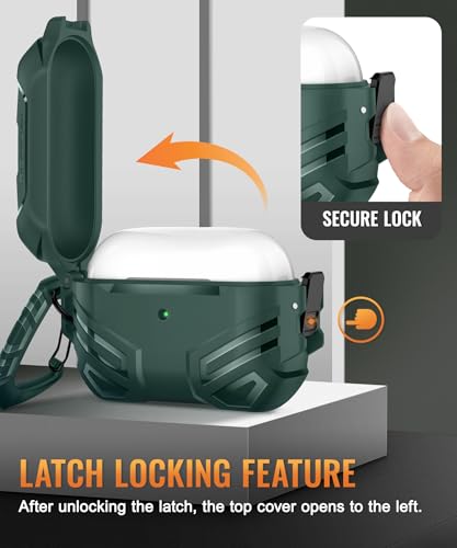 MOBOSI for AirPods Pro 2 Case with Lock Compatible with AirPod 2nd Gen Cover Fit for MagSafe Military Grade Hard Shell for iPods Pro2 with Cleaner Kit Keychain for Men2023 Green - Image 3