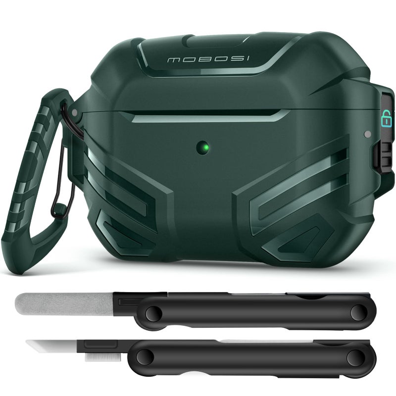 MOBOSI for AirPods Pro 2 Case with Lock Compatible with AirPod 2nd Gen Cover Fit for MagSafe Military Grade Hard Shell for iPods Pro2 with Cleaner Kit Keychain for Men2023 Green - Image 2