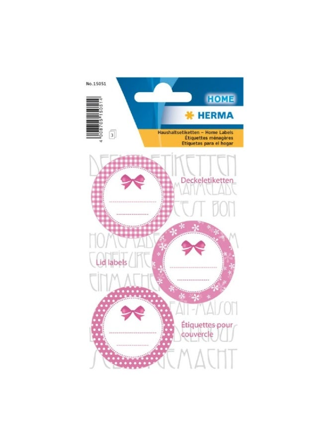 Herma 15051 Self-Adhesive Round Jar and Container Labels, Pink - 9-Piece Set - Image 1