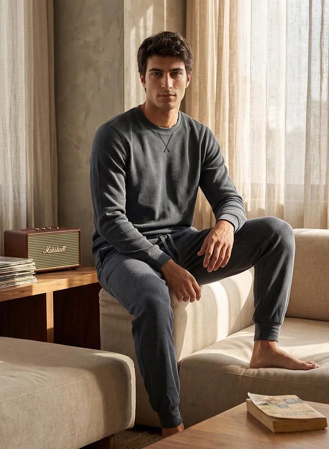 Ribbed Sweatshirt & Pyjama Set